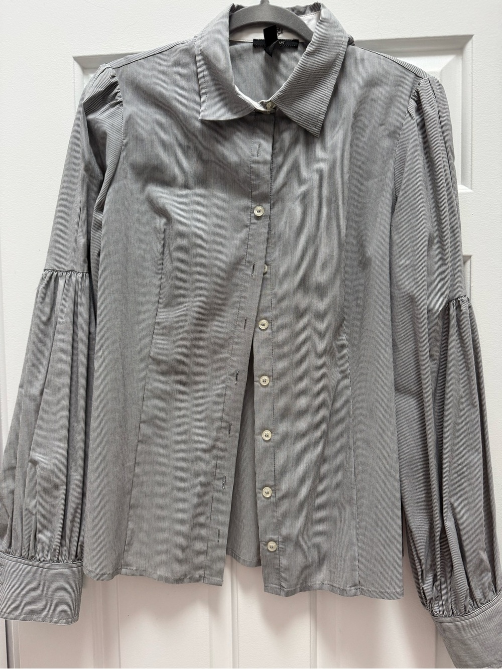 Parisian-Inspired Balloon Sleeve Stripe Blouse by Mango